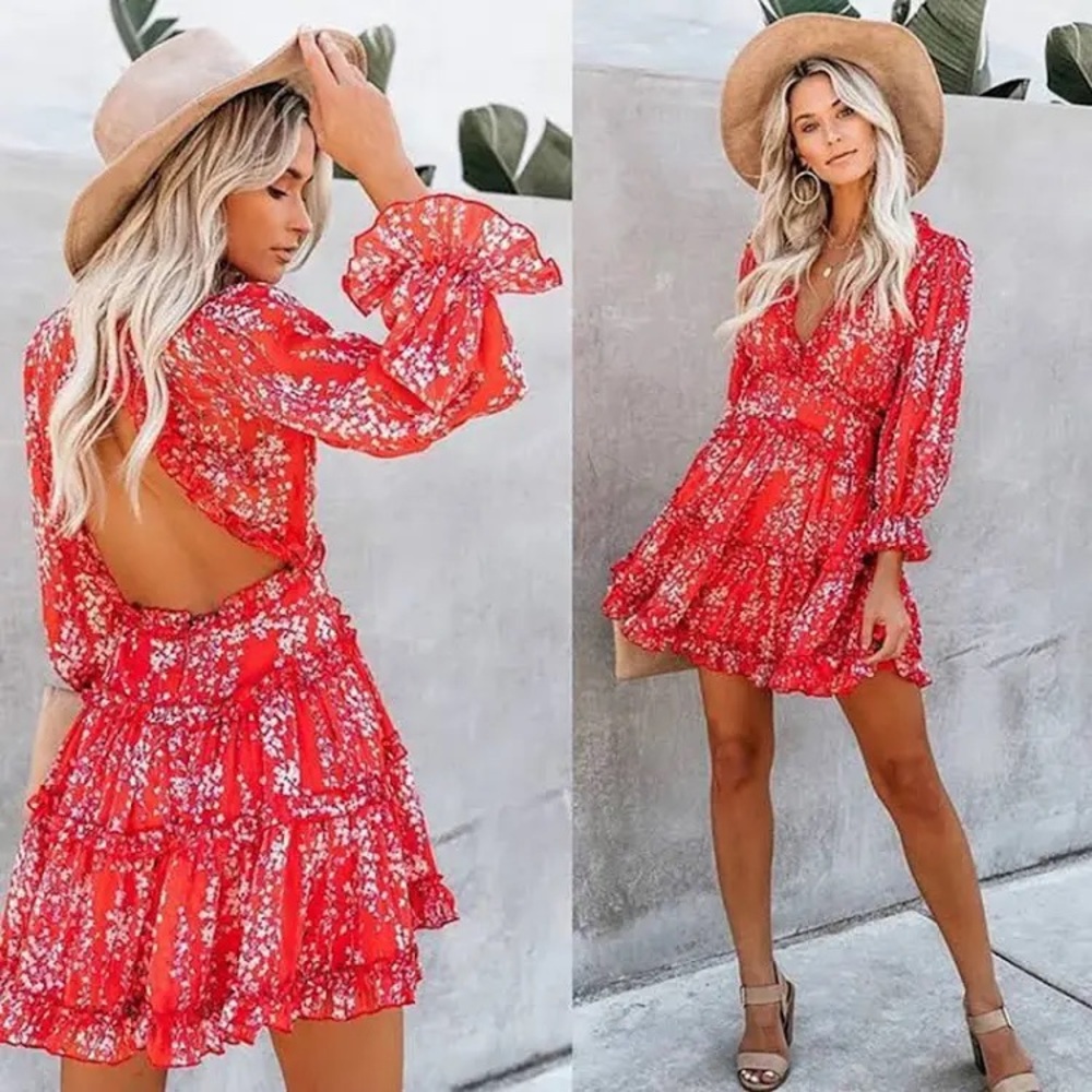 Lulus Floral Red Dress / Size S